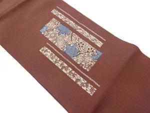 縮緬地四角に紅葉・花々模様名古屋帯